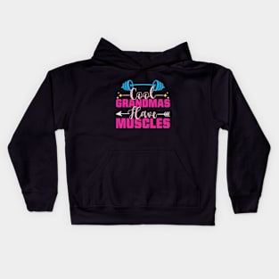 Cool Grandmas Have Muscles Distressed gym powerlifting Kids Hoodie